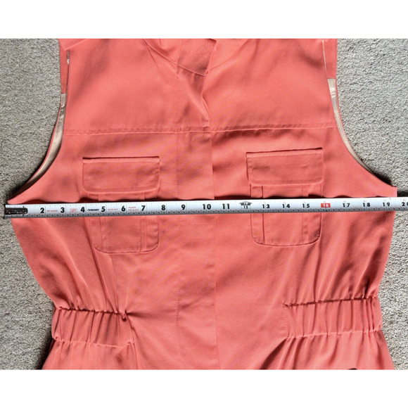 Matison Stone Tencel Button Up Utility Shirt Dress 10 Pocket Lined Coral Peach - Picture 14 of 16